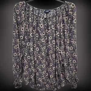 Chaps Floral Blouse - Black and Cream